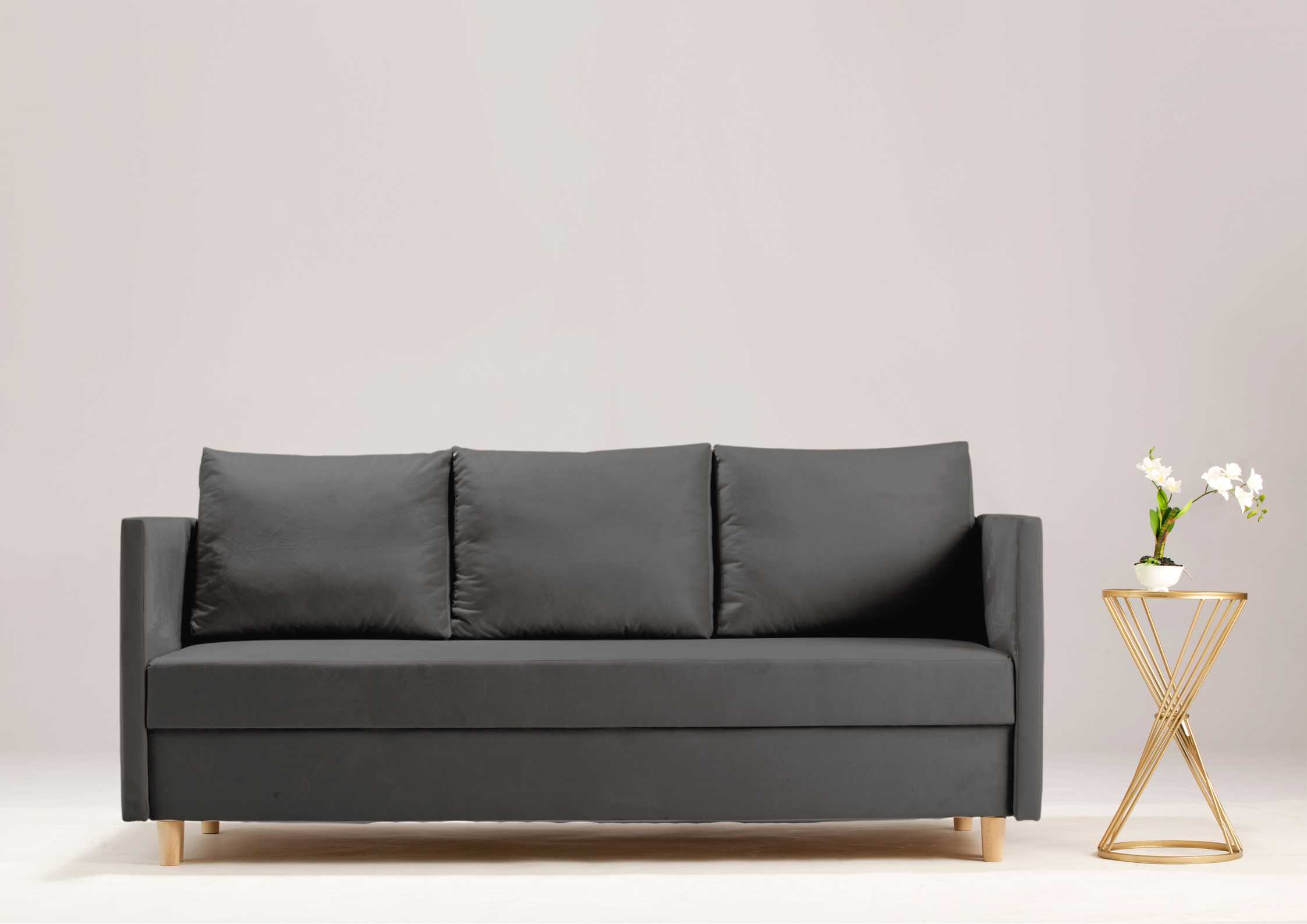 Mała sofa rozkładana w kolorze grafitowym